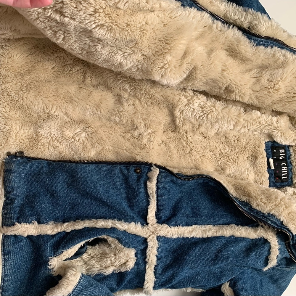 Big Chill Blue Denim vintage Jacket with Cream Faux Fur - Picture 8 of 13